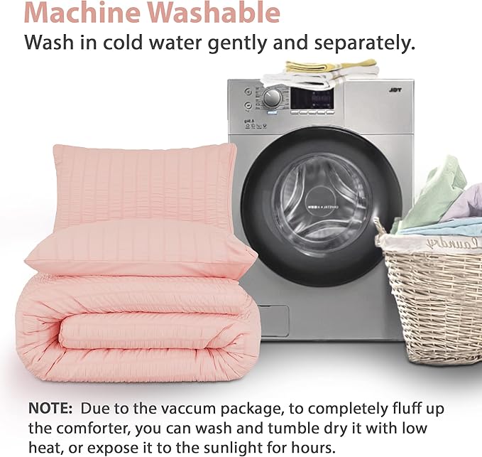 AveLom Blush Pink Seersucker Twin/Twin XL Comforter Set (68x90 inches), 2 Pieces-100% Soft Microfiber Lightweight Comforter with 1 Pillowcase, All Season Down Alternative Comforter Set for Bedding