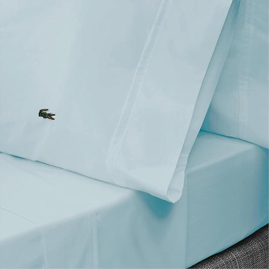 Lacoste 100% Cotton Percale 3-Piece Sheet Set – Cool, Crisp, Matte, and Durable, Oeko-Tex Certified – Solid, Pale Aqua, Twin
