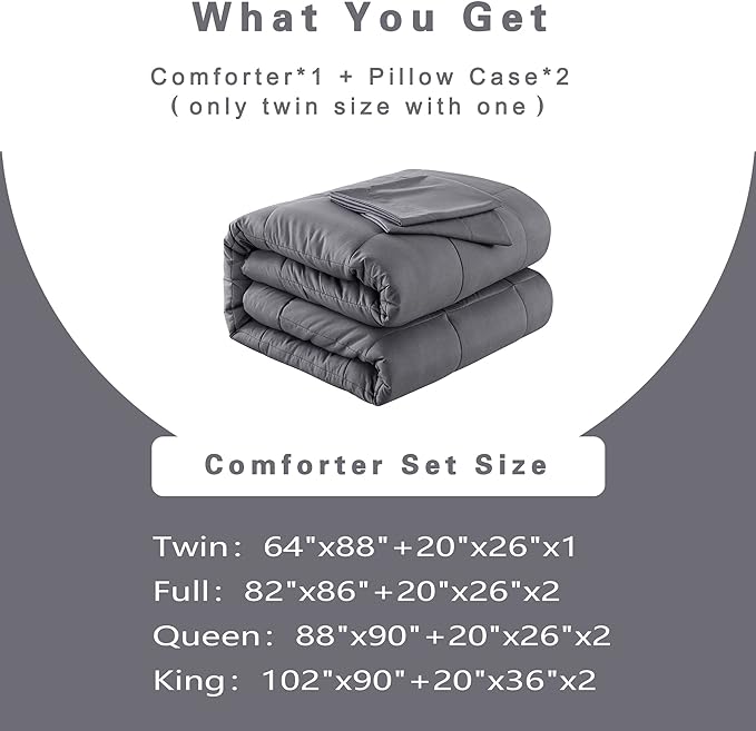 DOWNCOOL Full Size Comforter Sets -All Season Bedding Comforters Sets with 2 Pillow Cases -3 Pieces Bed Set Down Alternative Comforter Set -Grey Bedding Sets Full(82"x86")