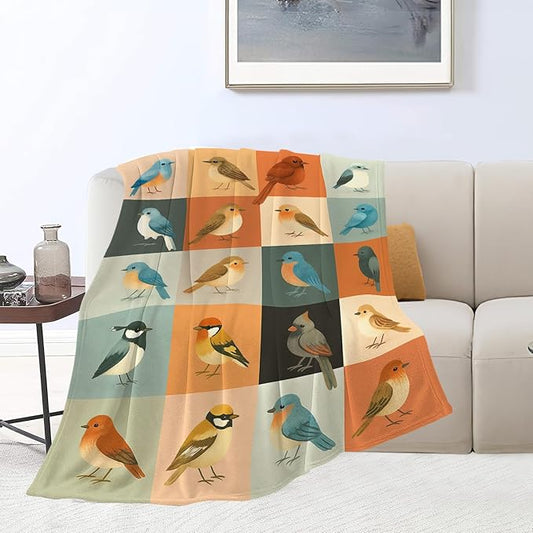 Bird Blanket Super Soft Warm Fluffy Fleece Flannel Sparrow Cardinal Throw Blanket Cozy Fuzzy Plush Stuff Bedding Blankets Gifts for Women Kids Boys Girls Adults 80"X60"