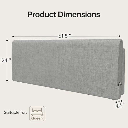 Upholstered Headboard Queen Size, Bed Frame Mount | Easy Assemble,Works with Metal/Wood Frame Beds/Dorm/Daybed/RV, Modern Style Grey,Supportive Cushion with Washable Cover
