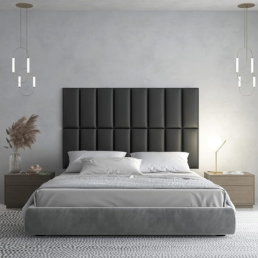 Art3d 9-Pack Peel and Stick Upholstered Headboard, 9.84 x 23.62 in, Black | Self Adhesive, Upholstered Padded Panels, Fits Multiple Bed Sizes, Sound Absorbing, Ideal for Bedroom