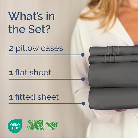 Cal King Size 4 Piece Sheet Set - Comfy Breathable & Cooling Bed Sheets Set - Hotel Luxury Bedding for Women, Men, Kids, Teens, Boys & Girls - Deep Pockets, Soft, Wrinkle Free - Oeko-Tex - Charcoal