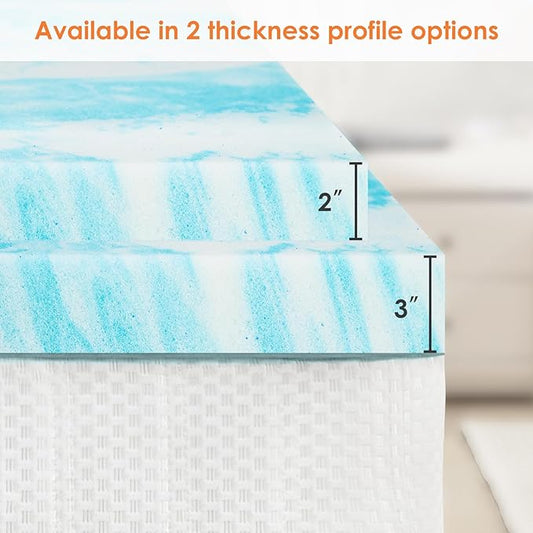 Sweetcrispy Mattress Topper King, 3 Inch Thick Memory Foam Gel Infused Cooling Toppers Pad for King Size Bed, Sleeper Sofa, RV, Camper, CertiPUR US Certified, Ventilated and Breathable