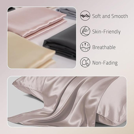 Mulberry Silk Pillowcase for Hair and Skin Prevent Acne Pillow Cases Both Sides Real Silk Pillowcases Organic Silk Pillowcase with Hidden Zipper, Apricot Grey, King (20"ร36")