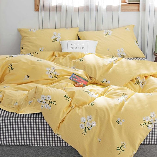 HighBuy Yellow Comforter Set Full Fluffy Soft Vintage Flower Bedding Set Full Boho Chic College Bedding Comforter Set for Teens Girls,Cute Cottagecore Floral Comforter with 2 Pillow Shams