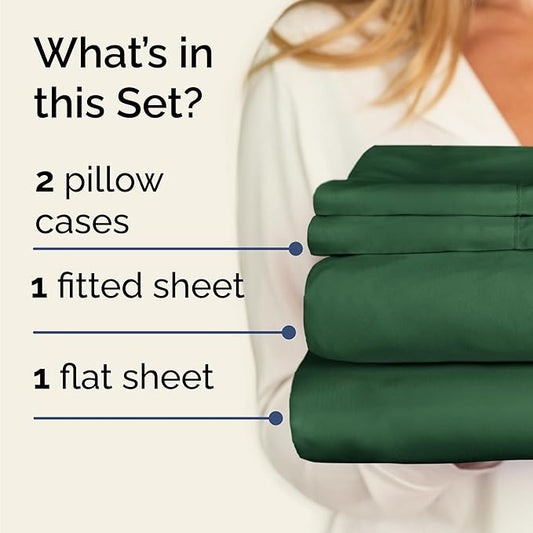 Twin 4 Piece Sheet Set - Comfy Breathable & Cooling - Ultra Soft Hotel Luxury Bedding Set w/ 8-16 Inch Deep Pockets - 1 Flat & 1 Fitted Sheet & 2 Pillowcases - Cozy, Wrinkle Free & Easy Care - Emerald