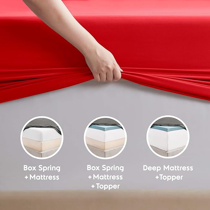 Nestl California King Sheet Set - 1800 Ultra-Soft Microfiber Cal King Bed Sheets - Double Brushed - Deep Pockets - Easy Fit - 4 Piece Set - Bed Sheets (California King, Red)