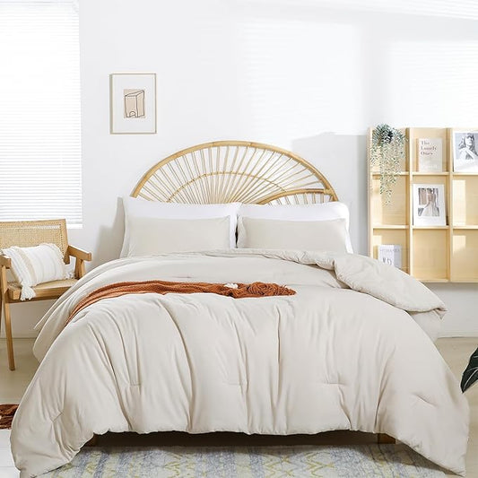 Weigelia Full Size Modern Beige Comforter Set - 3PCS Microfiber for All Season - Soft Lightweight Bed Set for Men, Women and Girls (1 Comforter, 2 Pillowcases)