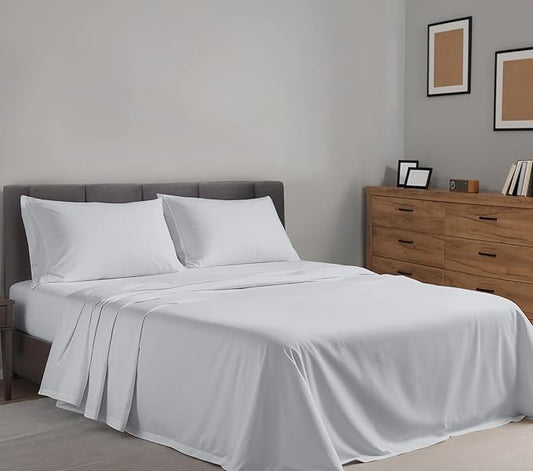 RUVANTI 100% Cotton Sheets – Split King Size Percale Bedding, Cooling & Breathable, Durable with a Crisp, Soft & Comfortable Feel, 16" Deep Pocket, 5-Piece Set, Quiet Gray