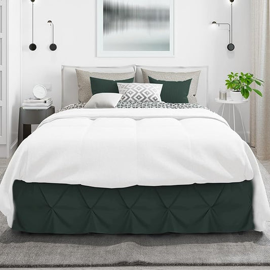 Nestl Forest Green Bed Skirt Queen Size, Pinch Pleat Queen Bed Skirt, 14" Inch Drop Queen Bedskirt Hotel Quality Forest Green Bed Skirts Microfiber Bedskirt for Queen Bed, Forest Green Queen Bed Skirt
