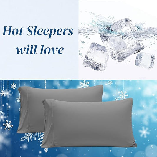 Beckham Hotel Collection Cooling Pillowcases for Hot Sleepers, King Size, Cool Touch Pillow Cases, Hair & Skin Friendly, Dark Gray (4 Pieces)