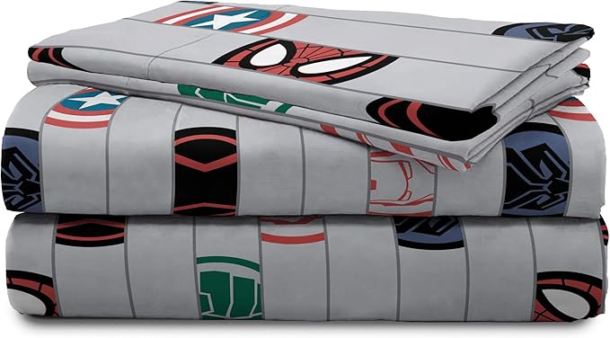 Jay Franco Kids Sheet Set with Fitted, Flat Sheets & Pillow Cover - Ultra-Soft Bedding with Pillowcase for Room Decor, Gray - Avengers, 4 Piece Full