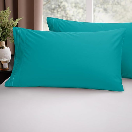 Elegant Comfort Luxury Ultra-Soft 2-Piece Pillowcase Set - 1500 Premium Hotel Quality Microfiber Double Brushed - Wrinkle Resistant, King Size, Turquoise