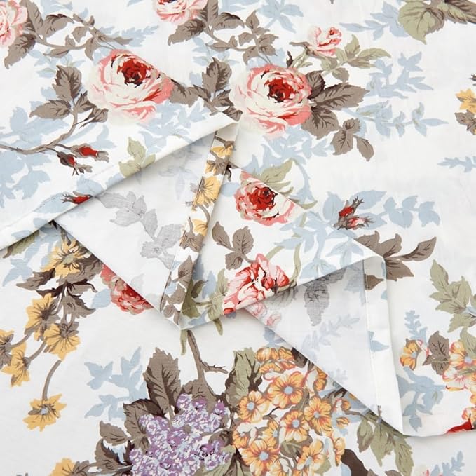 DAUAOTO 100% Cotton Bedding Printed Sheets Set for Queen Size Bed Up to 14" Deep Mattress, Classic Vintage Flower Pattern Bedlinen Sets, Rose Floral