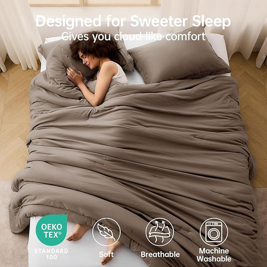 MUXHOMO King Size Comforter Set, All Season Ultra Soft Down Alternative Bedding - 3 Piece Lightweight Bed Set Includes 1 Comforter (104"x90") and 2 Pillow Shams (20"x36"), Brown