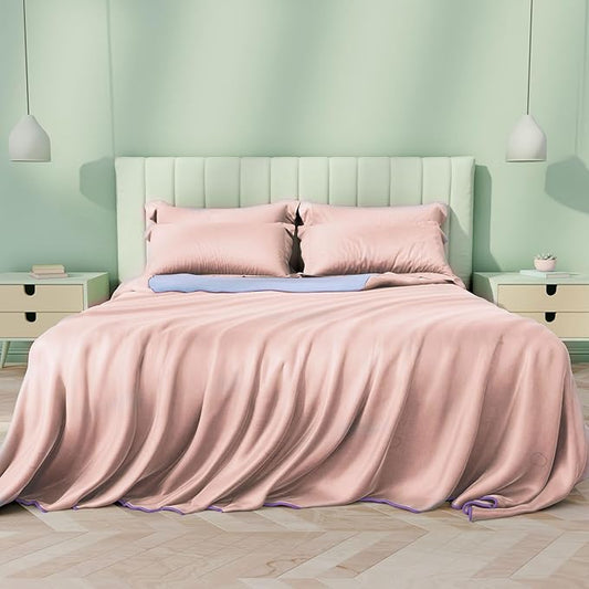 Sheal Cooling Comforter Queen Size 80'' x 90'', Q-Max Rating of >0.4, Double-Sided Cool Tech Comforter & Colors, All-Season Lightweight Blanket to Quickly Cool Down, Pink Blue