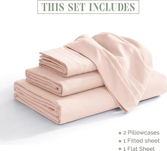 Elegant Comfort Luxurious 1500 Premium Hotel Quality Microfiber 4-Piece Sheet Set, 18-24 Inches Deep - Extra Deep Pocket Sheets - Ultra Soft 4PC Deep Pocket Sheets, King, Blush