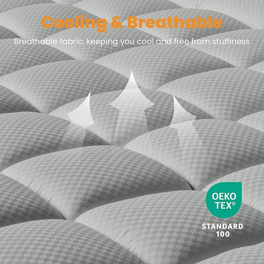 MATBEBY King Size Mattress Pad - Cooling Breathable Mattress Topper, Quilted Fitted Mattress Protector, Pillow Top Mattress Cover with 8-21" Deep Pocket, Machine Washable, Light Grey, 78x80 Inches