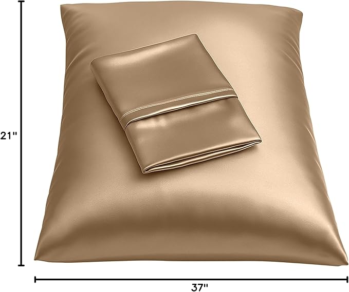 BLISSFORD Satin Pillowcase with Zipper, for Hair and Skin Care, Feels Soft and Cool Like a Silk Pillowcase, Beige Satin Pillow Cases 2 Pack, Slik Pillow Cover, Queen Size, Set of 2