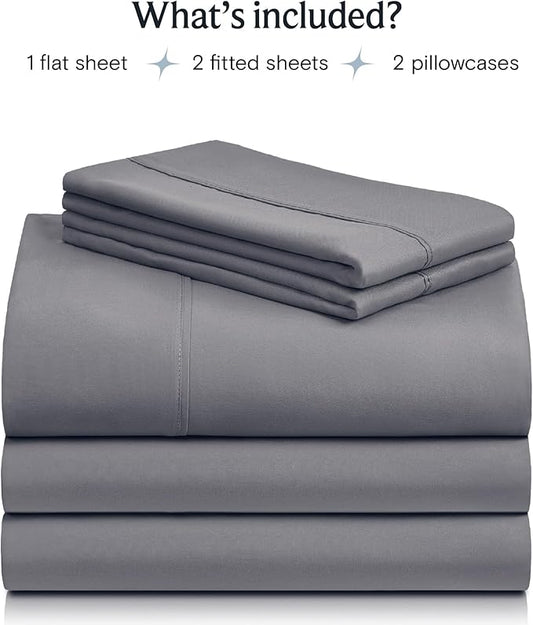 LuxClub 5 PC Split King Sheet Set Bed Sheets Deep Pockets 18" Wrinkle Free Cooling Sheets Machine Washable Hotel Bedding Silky Soft - Light Grey Split King