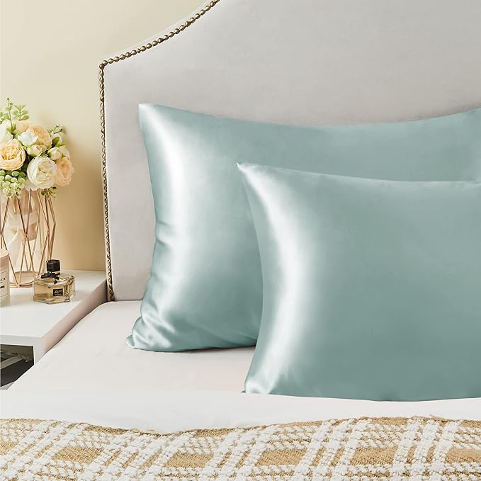 BEDELITE Satin Pillowcase with Zipper, Haze Blue King Size Pillow Cases Set of 2, Super Soft and Cooling Similar to Silk Pillow Cases, Gift for Women Men(20x36 Inches)