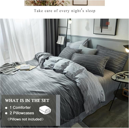 VM VOUGEMARKET Grey Blue Stripes Comforter Set Twin XL Teen Boys Men Down Comforter with 2 Pillowcases,Modern Luxury Striped Bedding Quilt Set 68"x90"