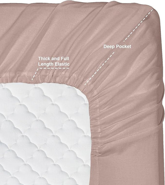 Clara Clark RV Queen Sheets - 6 Piece Luxury Sheets Set, Super Soft Bedding & Pillowcases, Taupe Sand (Pack of 2)