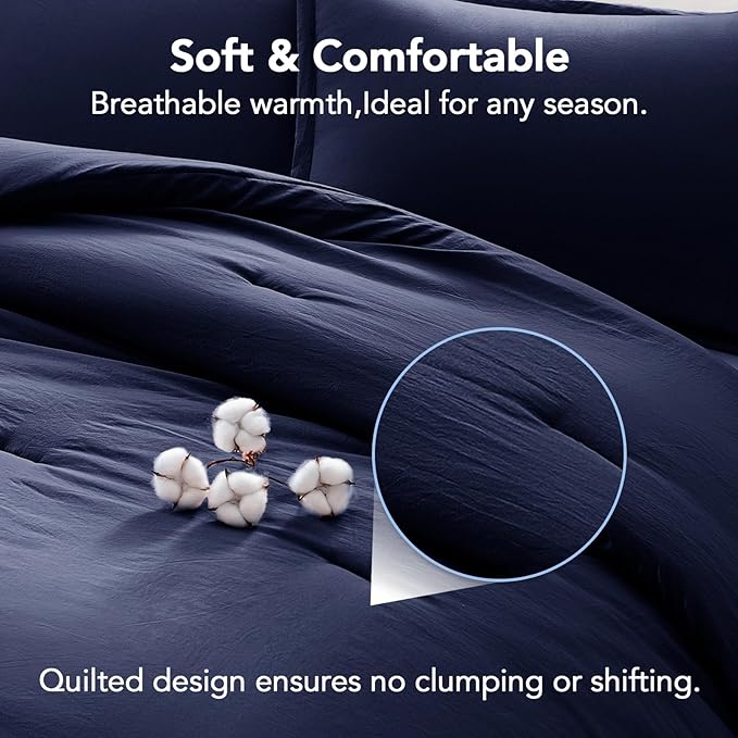 Oversized Queen Comforter Sets Navyblue,3PCS Soft Lightweight Breathable Bedding Comforter Sets for All Season, Queen XL(98''×98'' Comforter & 2 Pillowcases)