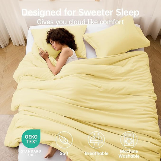 MUXHOMO King Size Comforter Set, All Season Ultra Soft Down Alternative Bedding - 3 Piece Lightweight Bed Set Includes 1 Comforter (104"x90") and 2 Pillow Shams (20"x36"), Cream Yellow