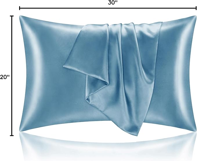 BEDELITE Satin Pillowcase with Zipper, Airy Blue Pillow Cases Queen Size Set of 2, Super Soft and Cooling Similar to Silk Pillow Cases, Gift for Women Men(20x30 Inches)