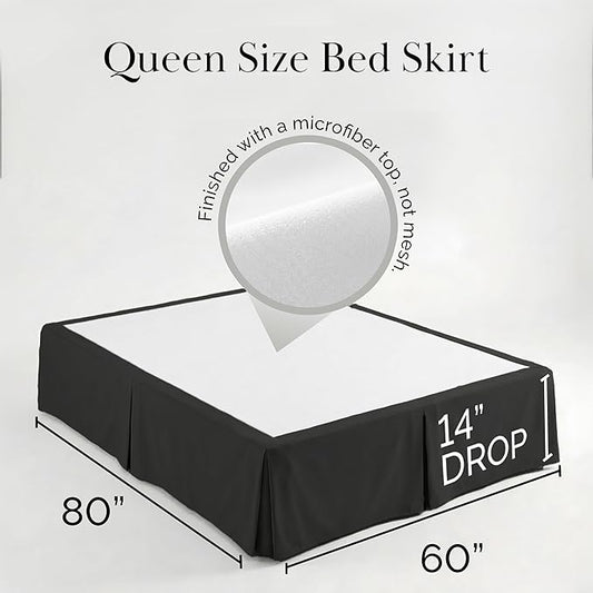 Southshore Fine Living, Inc. Queen Size Bed Skirt 14 Inch Drop - Pleated Dust Ruffle with Split Corners, Black Bed Skirting Queen Size - Easy Care Microfiber, Pet Hair Resistant Bedskirt - Black