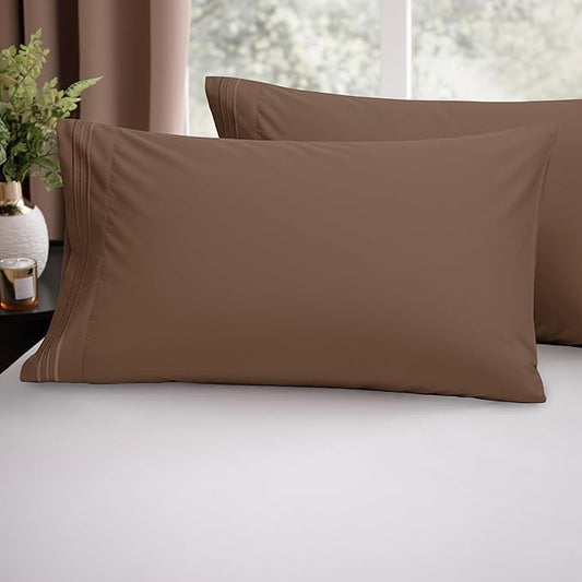 Elegant Comfort Luxury Ultra-Soft 2-Piece Pillowcase Set - 1500 Premium Hotel Quality Microfiber Double Brushed - Wrinkle Resistant, King, Taupe