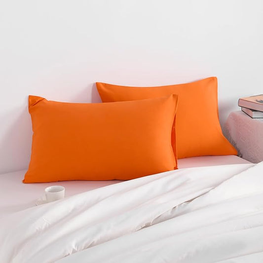 NTBAY King Pillow Cases Set of 2, 2 Pack Brushed Microfiber 20x40 Pillow Cases, Soft, Wrinkle, Fade, Stain Resistant Orange Pillow Cases with Envelope Closure, 20x40 Inches, Orange