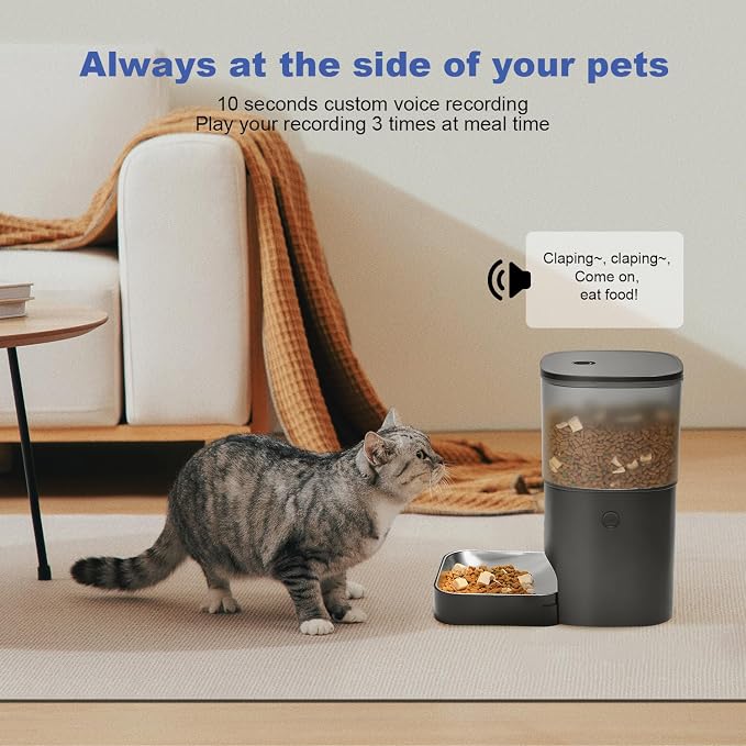 2.4G/5G Automatic Cat Feeder, 4L WiFi Food Dispenser with 10s Voice Recorder, Pet Feeder up to 10 Meals per Day, Timed Cat Feeder with Dry Food Sealed Ring