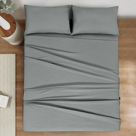 Mejoroom Striped Twin Sheet Set - Hotel Collection Twin Sheets - Bedding Sheets & Pillowcases with Deep Pocket Fitted Sheet, Breathable, Wrinkle & Fade Resistant - 3 Piece (02-Gray)