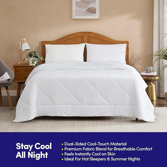 Oversized Cooling Comforter Twin/Twin XL – Reversible Diamond-Quilted Comforter for College Dorms – Lightweight Breathable Bed Blanket for Hot Sleepers, Night Sweats & College Students, White