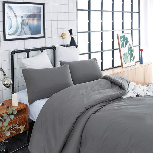 Houseri Dark Grey Comforter Set - Full Size Deep Comforter Quilt for Teen Boys & Girls - Minimalist Soft Solid Grey Bed Blanket
