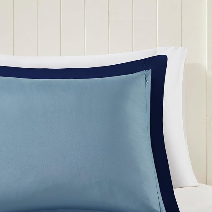 Madison Park - BASI10-0199 Larkspur All Season Reversible Two Sides Down Alternative Set 3M Stain Release Comforters, Full/Queen, Navy/Light Blue