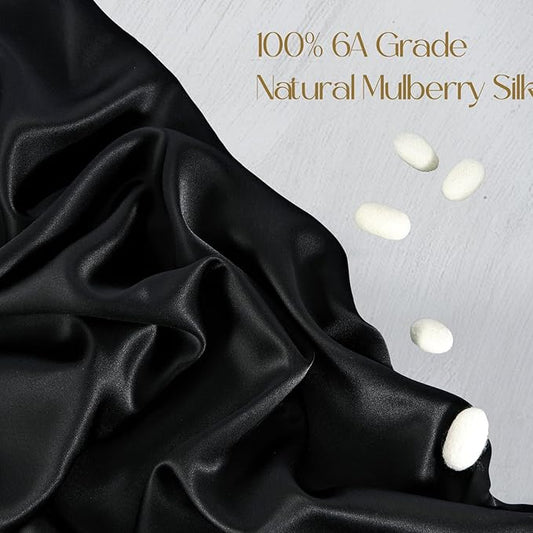 ZIMASILK 100% Pure Mulberry Silk Pillowcase for Hair and Skin Health,Soft and Smooth,Both Sides Premium Grade 6A Silk,600 Thread Count,with Hidden Zipper,1pc(Standard 20''x26'',Black)