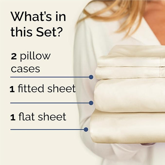 Twin XL 4 Piece Sheet Set - Comfy Breathable & Cooling - Ultra-Soft Hotel Luxury Bedding Set w/ 8-16 Inch Deep Pockets - 1 Flat & 1 Fitted Sheet & 2 Pillowcases - Wrinkle Free & Easy Care - Off White