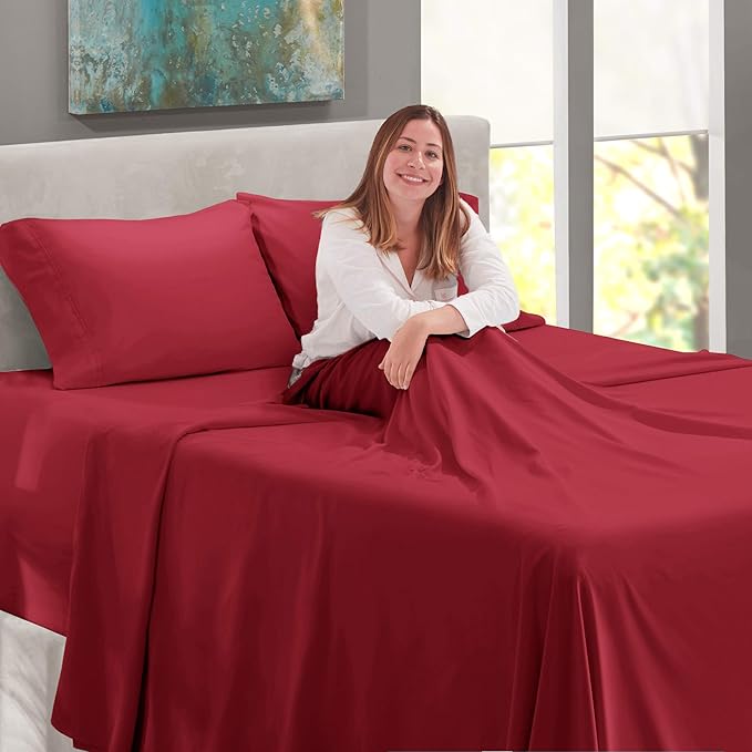 Nestl Sheet Set - Burgundy Red, 4Piece California King Bed Linen Set, Extra Deep Pocket, Soft Premium Microfiber