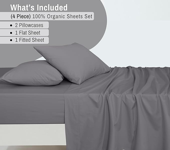 RUVANTI 100% Organic Cotton Sheets Queen Size, Percale Weave, GOTS Certified, 4-Piece Set, Deep Pocket 15", Crisp & Breathable, Soft Durable Bedding, Sábanas Algodón Orgánico – Silver Filigree