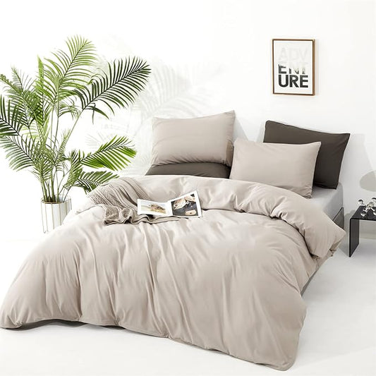 CLOTHKNOW Light Khaki Full Size Comforter Sets Beige Khaki Bedding Sets Soft Oatmeal Comforter with 2 x Pillowcases