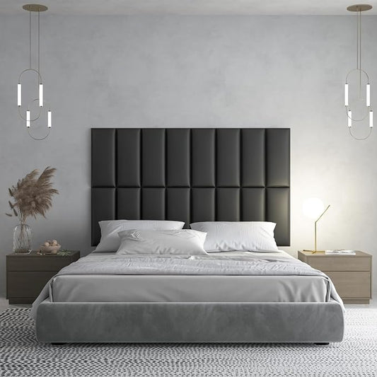 Art3d 6-Pack Peel and Stick Upholstered Headboard, 9.84 x 23.62 in, Black | Self Adhesive, Upholstered Padded Panels, Fits Multiple Bed Sizes, Sound Absorbing, Ideal for Bedroom