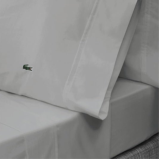 Lacoste 100% Cotton Percale 4-Piece Sheet Set – Cool, Crisp, Matte, and Durable, Oeko-Tex Certified – Solid, Micro Chip, Full