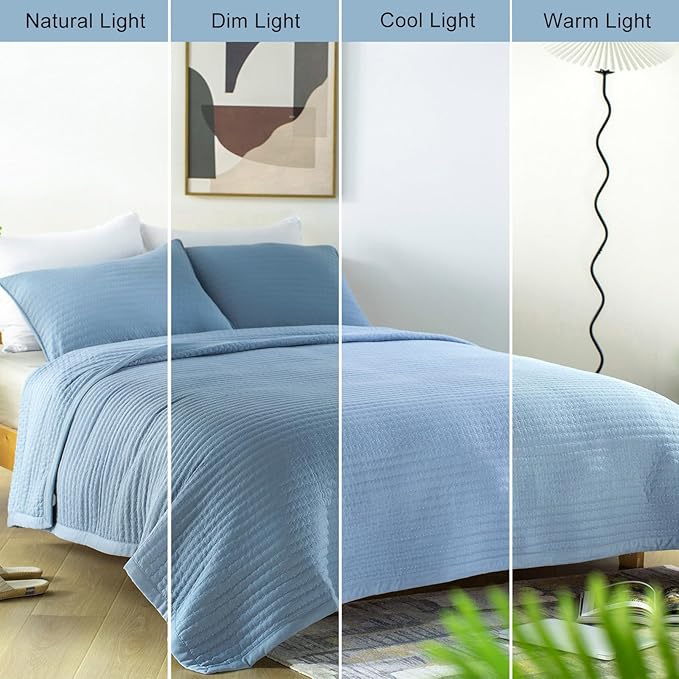 Max Oversized California King Quilt Set – 112"x106"Soft Washed Lightweight Bedspread,Multi-Lock Quilting,Minimalist Nordic Bedding, Spring & Summer Quilt Set (1 Quilt + 2 Pillow Shams), Blue