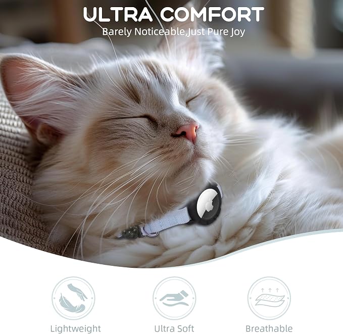 AirTag Cat Collars, Stretchy Collar with Air Tag Holder and Bell | Breakaway - Ultra Design Elastic - GPS Tracking Collars - Adjustable Size for Cats & Puppies 7.5-12.5" - (Blue)