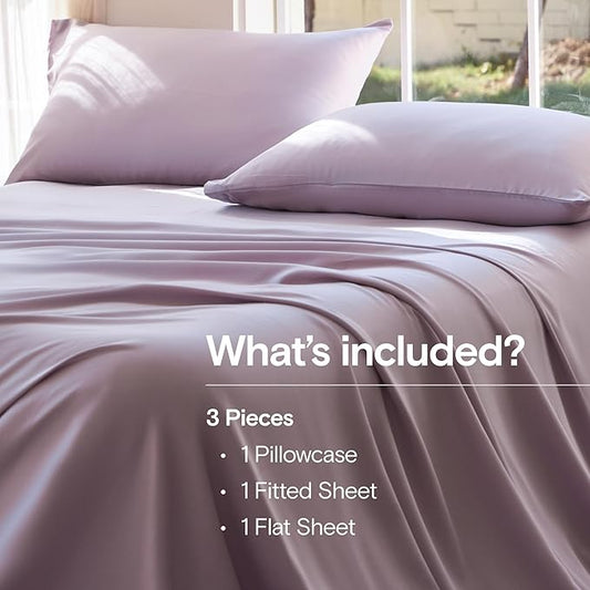 DOZ Sheet Set, 100% Viscose derived from Bamboo, Organically Grown, Buttery Soft, Cooling Sheets, High GSM, Deep Pockets - 3 Piece - 1 Pillowcase 1 Fitted 1 Top Sheet (Lavender, Twin)