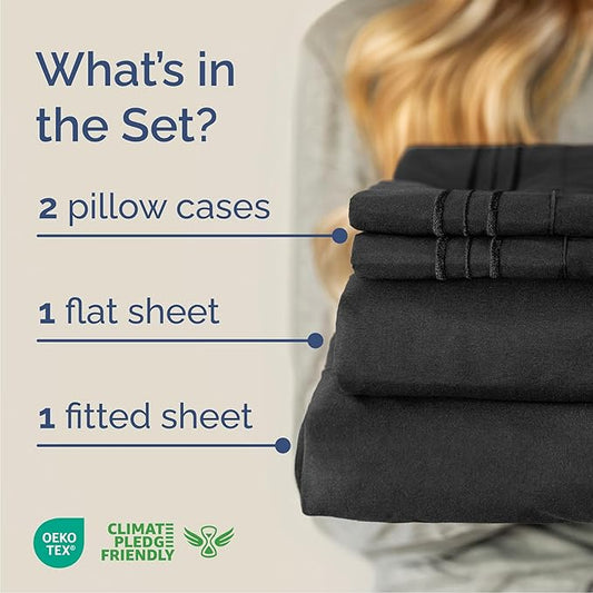 Cal King Size 4 Piece Sheet Set - Comfy Breathable & Cooling Bed Sheets Set - Hotel Luxury Bedding for Women, Men, Kids, Teens, Boys & Girls - Deep Pockets, Ultra-Soft, Wrinkle Free - Oeko-Tex - Black